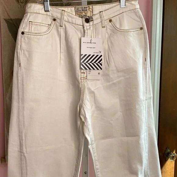 Sandrine Rose Jeans Size 30 White/Mustard Stitching NWT Retail $198 - Picture 4 of 9